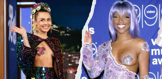 miley cyrus and lil kim wearing iconic nipple pasties