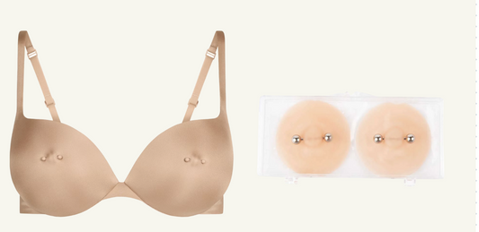 a comparison of skims nipple Piercing Bra and nikkys nips pierced pasties which show that it is the clear nipple Piercing Bra dupe