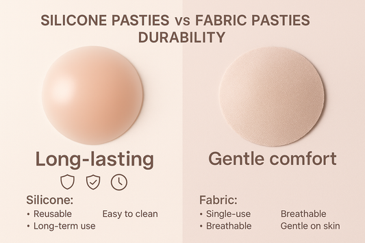 graphic showing Silicone Pasties vs. Fabric Pasties: Which Lasts Longer