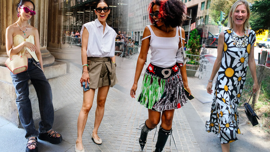 Four women in diverse summer street style outfits, showcasing a range of fashion trends.
