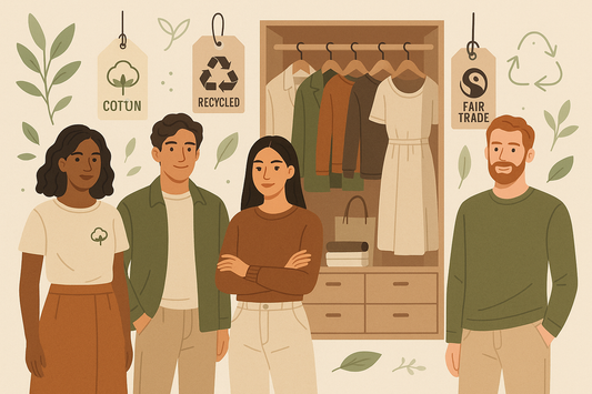 graphic showing 4 people in sustainable fashion trends 2025
