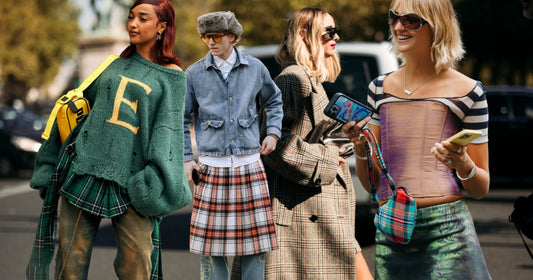 collage of models wearing the preppy trend with modern twists like pierced pasties