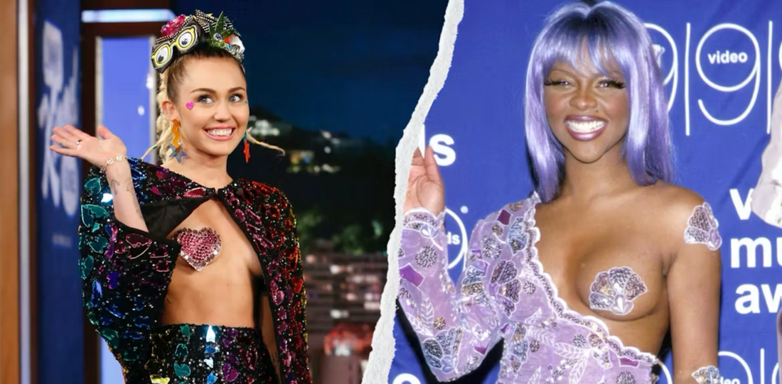 miley cyrus and lil kim wearing iconic nipple pasties 