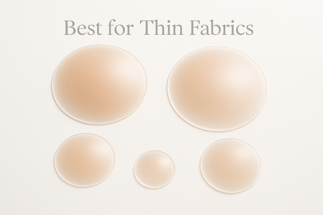 graphic showing how to Find the best invisible nipple covers for thin fabrics like silk, chiffon, and jersey. Get expert recommendations for seamless coverage under delicate materials.