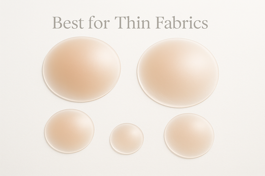 graphic showing how to Find the best invisible nipple covers for thin fabrics like silk, chiffon, and jersey. Get expert recommendations for seamless coverage under delicate materials.