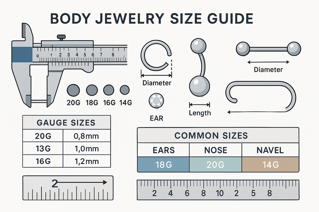 a descriptive and graphic guide showing how to measure body jewelry