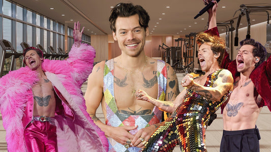 mosaic of harry styles in his different performance body accessories including nikkys nips pierced pasties