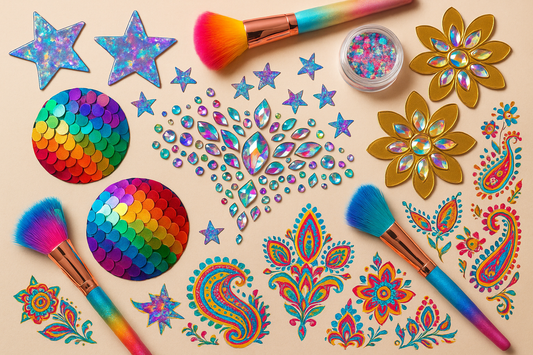 graphic showing all the different festival style with creative nipple cover ideas. Discover artistic, fun, and functional options for music festivals and creative events.