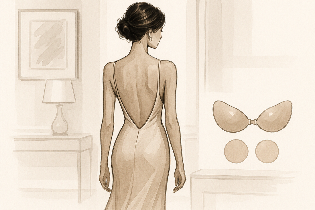 graphic showing how to Master the art of wearing backless dresses with confidence. Learn which nipple covers work best and how to achieve a flawless, supported look.