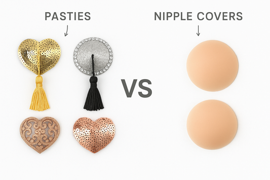 graphic showing the difference between nipple pasties and nipple covers 