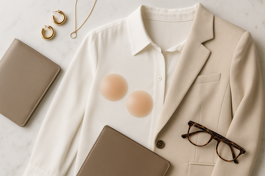 graphic showing how to master professional styling with the right nipple covers for business attire. Learn which options maintain workplace appropriateness and all-day comfort.