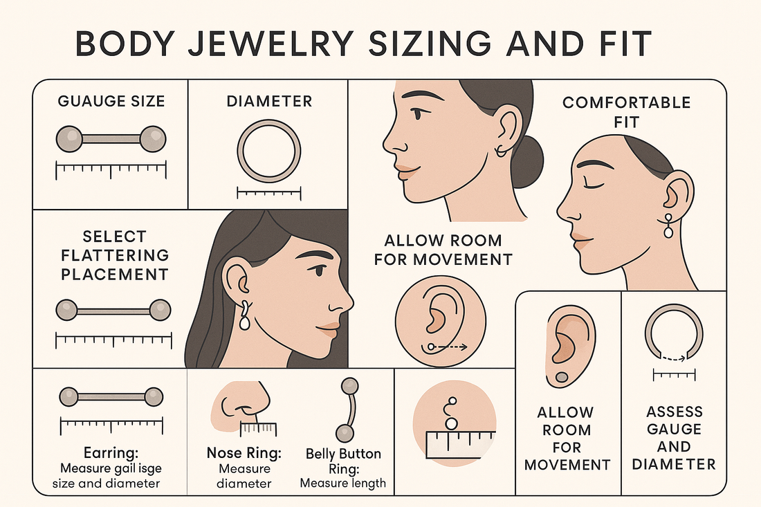 graphic showing the body jewelry sizing guide 2025
